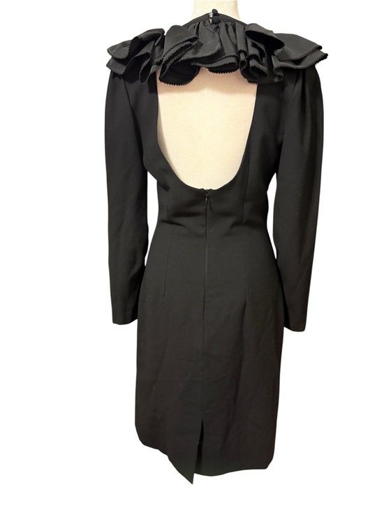 Lorraine Beauchamp Dresses & Skirts - Vintage Lorraine Beauchamp Daymor Black Wool Open Back Ruffle Cocktail Dress